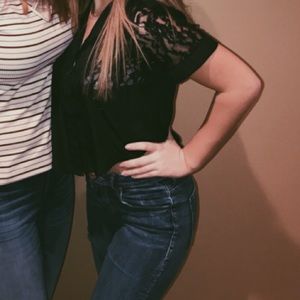 Olsenboye Black Lace Button Down Top